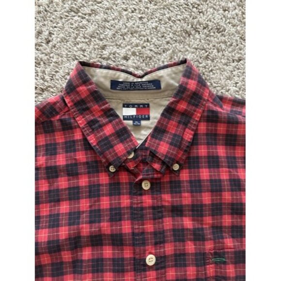 Vintage Tommy Hilfiger Shirt Mens Plaid Button Up Striped Crest Y2K Size XL - Picture 6 of 14